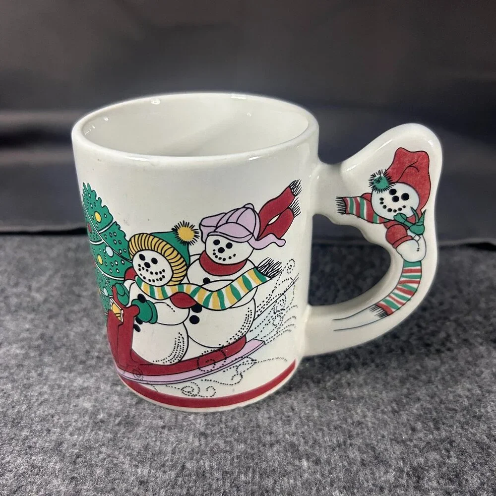 Vintage The Love‎ Mug 1980s Christmas Snowman Mug Cup with Decorative Handle EUC